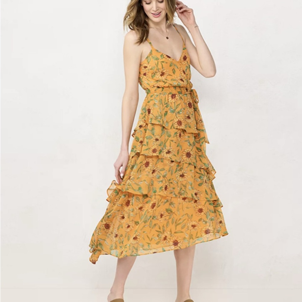LC Lauren Conrad Sunflower multi tiered ruffle dress